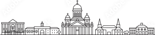Helsinki Cityscape Outline. Minimalist Skyline Vector Silhouette with Architecture and Icon