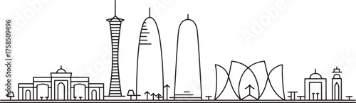 Bahrain Skyline Vector Line Silhouette Landmark Architecture Buildings Cityscape Outline