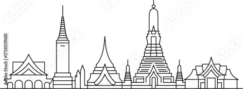 Bangkok Thailand Skyline Silhouette Landmarks Asian Temple Architecture Urban Scenery