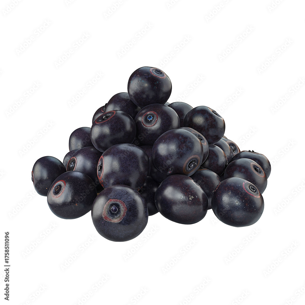 Fototapeta premium Dark Round Fruits – Glossy Smooth Clustered Berries on White Background for Food Packaging and Healthy Snack Designs