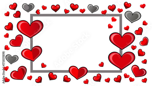Red and gray hearts around a gray frame
