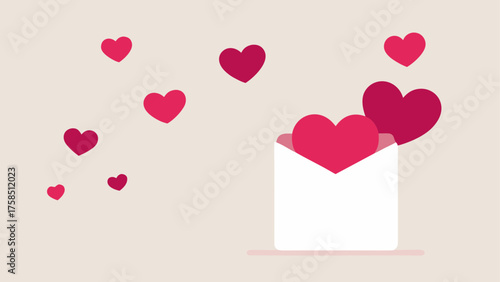Envelope with hearts floating around it