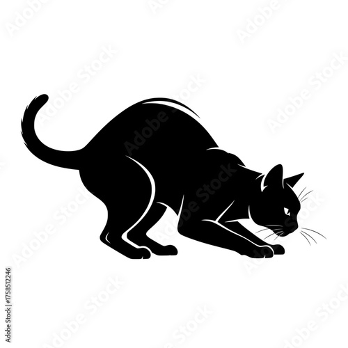 Pouncing Black Cat Hunting Stance Silhouette Vector