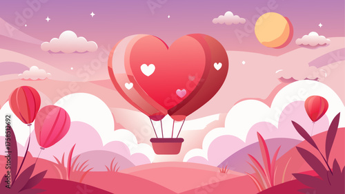 Heart balloon floating in a pink landscape