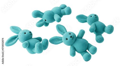 BABY TOYS - Blue plush bunny toys soft stuffed animals lying on white background, perfect for children's gifts and nursery decor