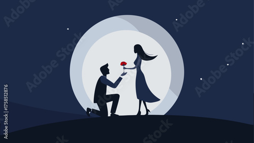 Man proposing to woman under moonlight scene