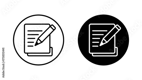 Vector Illustration of a paper sheet with lines and a pencil, available in both black and white