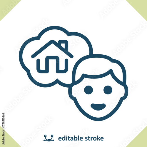 Home Owner Icon. Man, Realtor, Thinking, Real Estate, House, Home, Thought Bubble