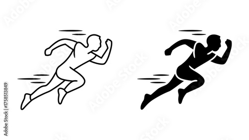 Vector Illustration of a running man in two styles, one in black and one in outline vector running man icon