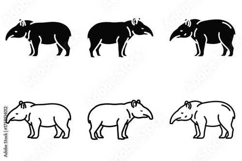 Tapir silhouette vector icon set