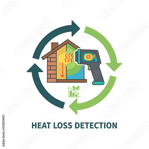 2D flat icon of an infrared thermometer, heat loss detection in vector