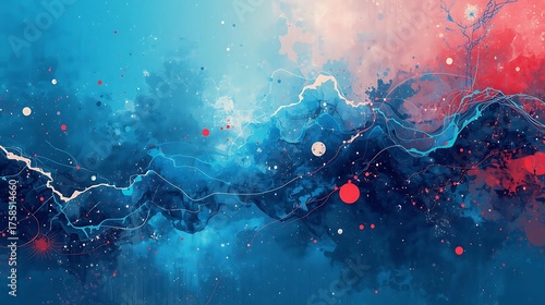 Abstract Watercolor Galaxy Nebula with Vibrant Splashes of Color