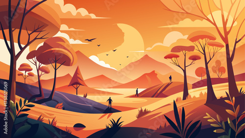 Illustration of landscape with people view