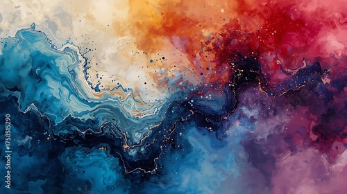 Abstract Swirling Colors of Blue Red Orange and Yellow Creating Dynamic Movement and Texture