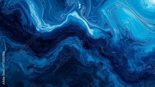 Abstract Fluid Art Texture Deep Blue Ocean Waves Swirling Liquid Movement
