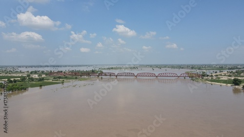 An aerial shot of Sutlej river in monsoon season