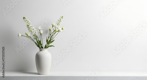 Wallpaper Mural A simple white vase holding delicate white flowers stands on a textured surface against a plain white wall Torontodigital.ca
