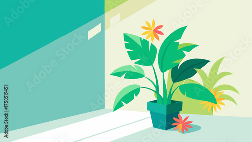 Plant with flowers in a room illustration on transparent background silhouette