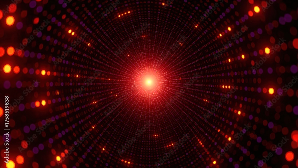 Obraz premium Abstract Red Light Tunnel - Futuristic Data Stream Visualization.