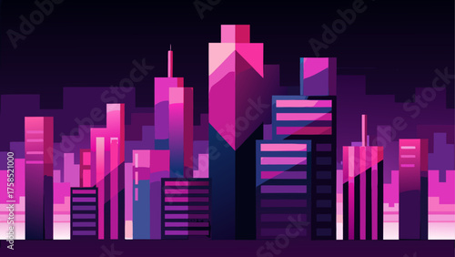 Abstract city skyline with pink buildings