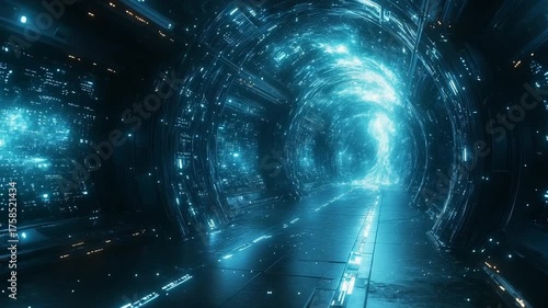 Futuristic Tunnel of Light - A Journey Through Time and Space.