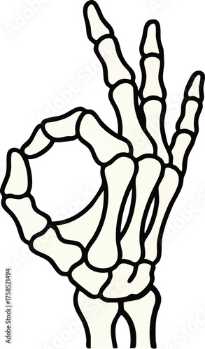 Cartoon Skeleton Hand Making OK Gesture Halloween Themed Illustration