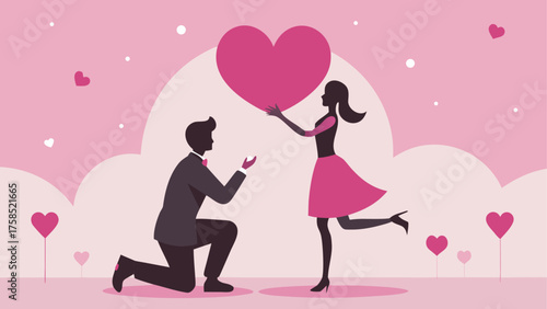 Man proposing to woman with heart above