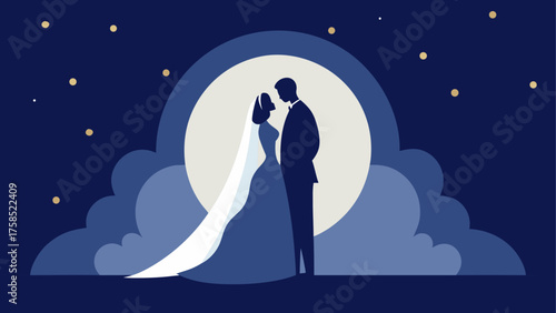 Silhouette couple under moonlight wedding