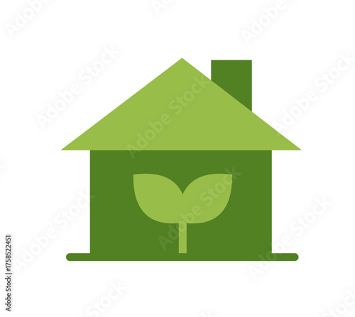 Eco House Icon in Flat Color Style — Green Building, Sustainable Home, and Environmental Energy Vector
