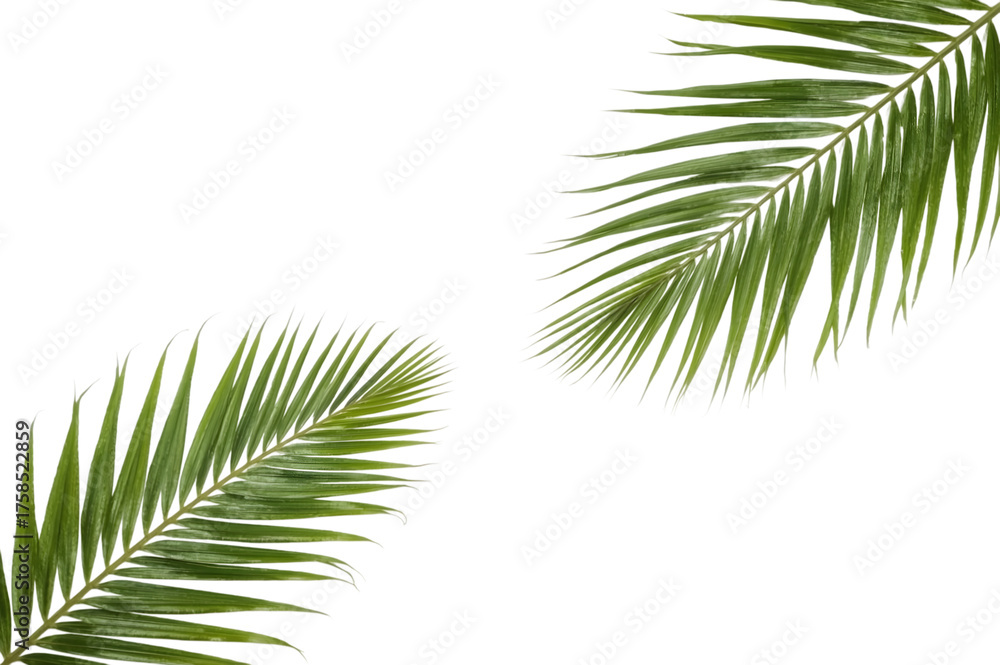 Obraz premium Palm Fronds: Fresh, vibrant palm fronds displayed against a crisp backdrop, exuding a sense of freshness and evoking tropical imagery.