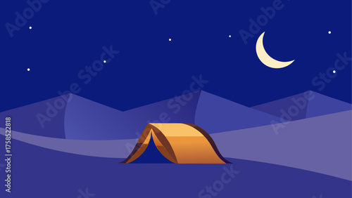 Camping tent under starry night landscape