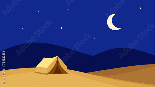 Camping tent under the moonlit sky view