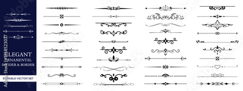 Elegant Ornamental Divider and Border Vector Set with Vintage Flourish Line Art Elements