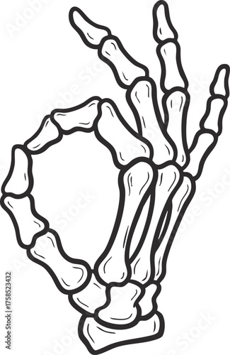 Cartoon Skeleton Hand Making OK Gesture Halloween Themed Illustration