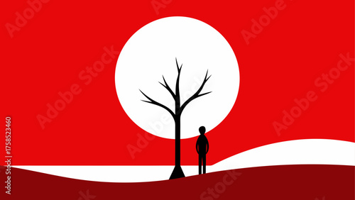 Person under moon near a bare tree art