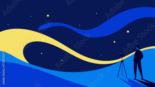 Man observing stars with a telescope night