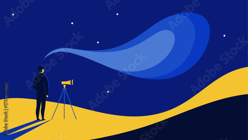 Person looking through telescope at night