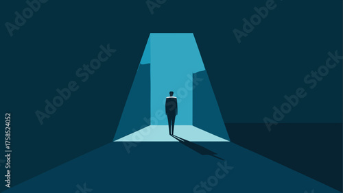 Man standing in doorway with light shining