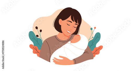 A mother tenderly cradles her newborn baby creating a beautiful moment of love and connection.