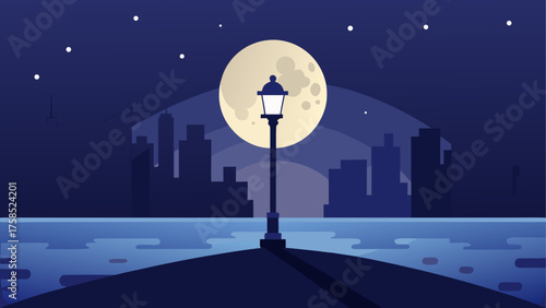 City skyline reflected in water at night