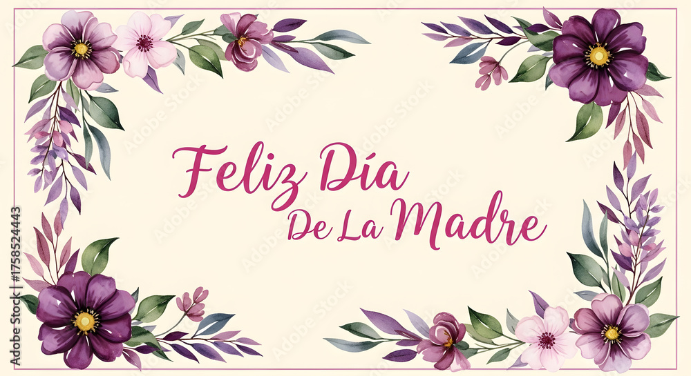Fototapeta premium Feliz Dia De La Madre floral greeting card.