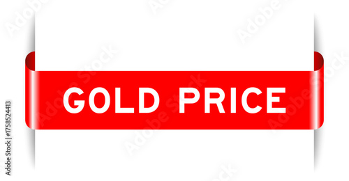 Red color inserted label banner with word gold price on white background