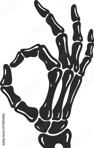 Cartoon Skeleton Hand Making OK Gesture Halloween Themed Illustration