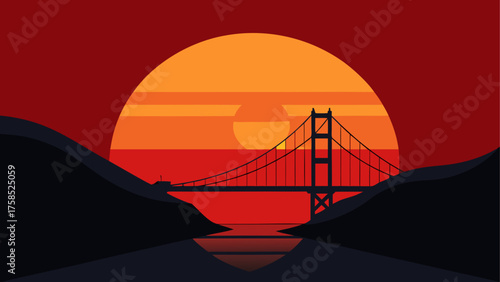 Golden gate bridge at sunset illustration