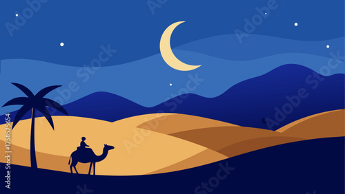 Camel silhouette in desert night scene