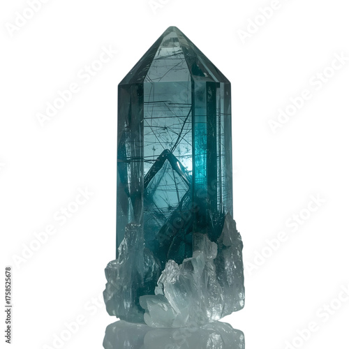 Crystal of Purity and Brilliance: A radiant, pristine aquamarine crystal displays its delicate facets and internal structure.