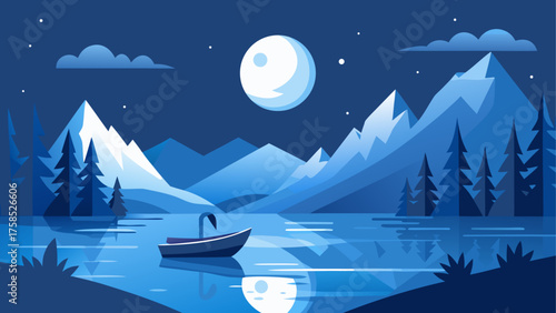 Landscape with mountains and moonlit lake