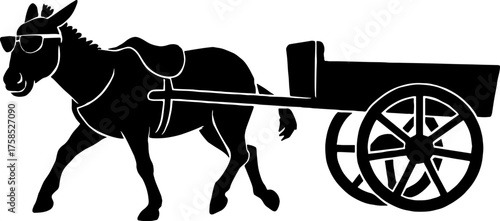 Donkey wearing sunglasses pulling cart -humor of rural life. vector with white background 
