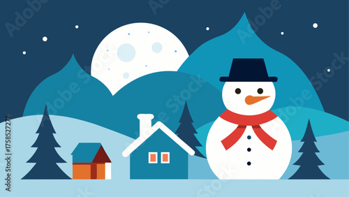 Winter scene with snowman and houses art