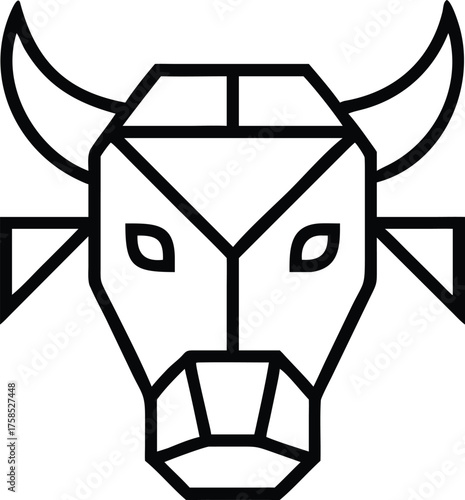 Geometric bull head, a symbol of strength, determination, and the bullish market trend in finance and investment, representing growth